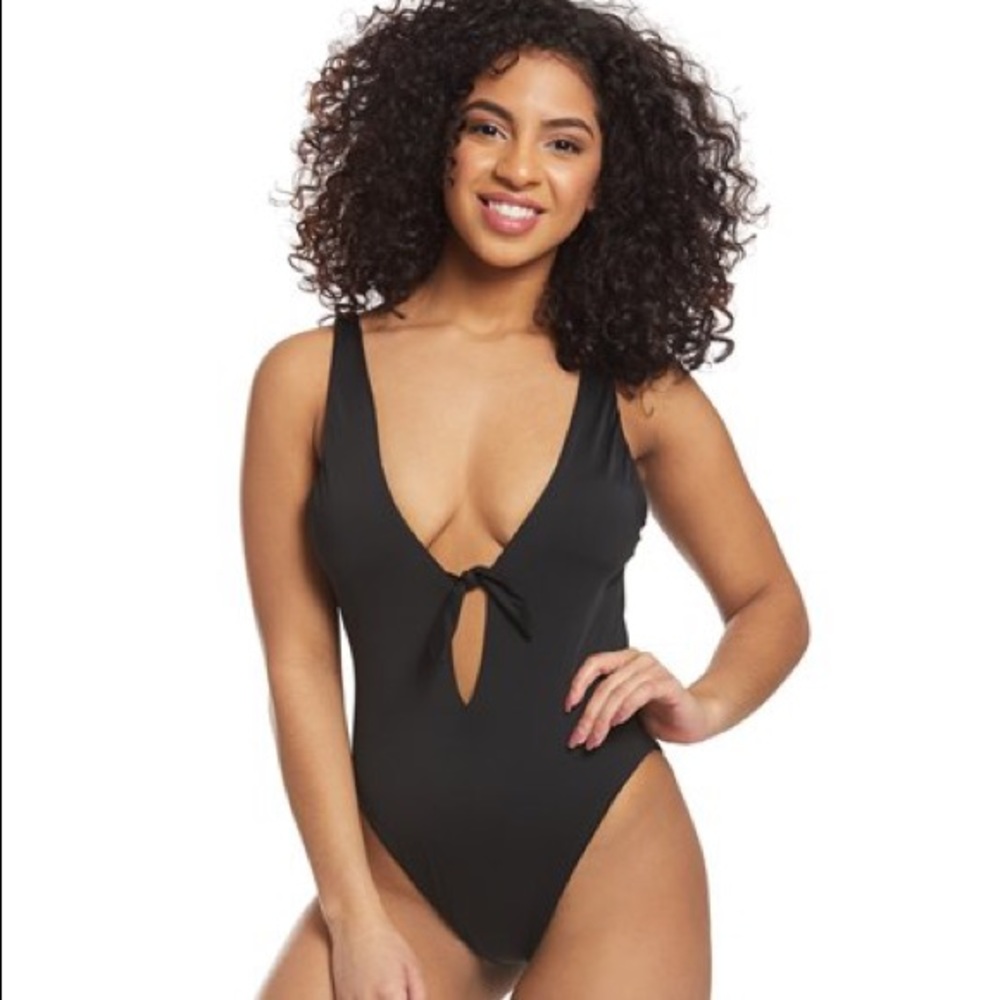 THE BIKINI LAB Womens Solids Tie Front One-Piece
